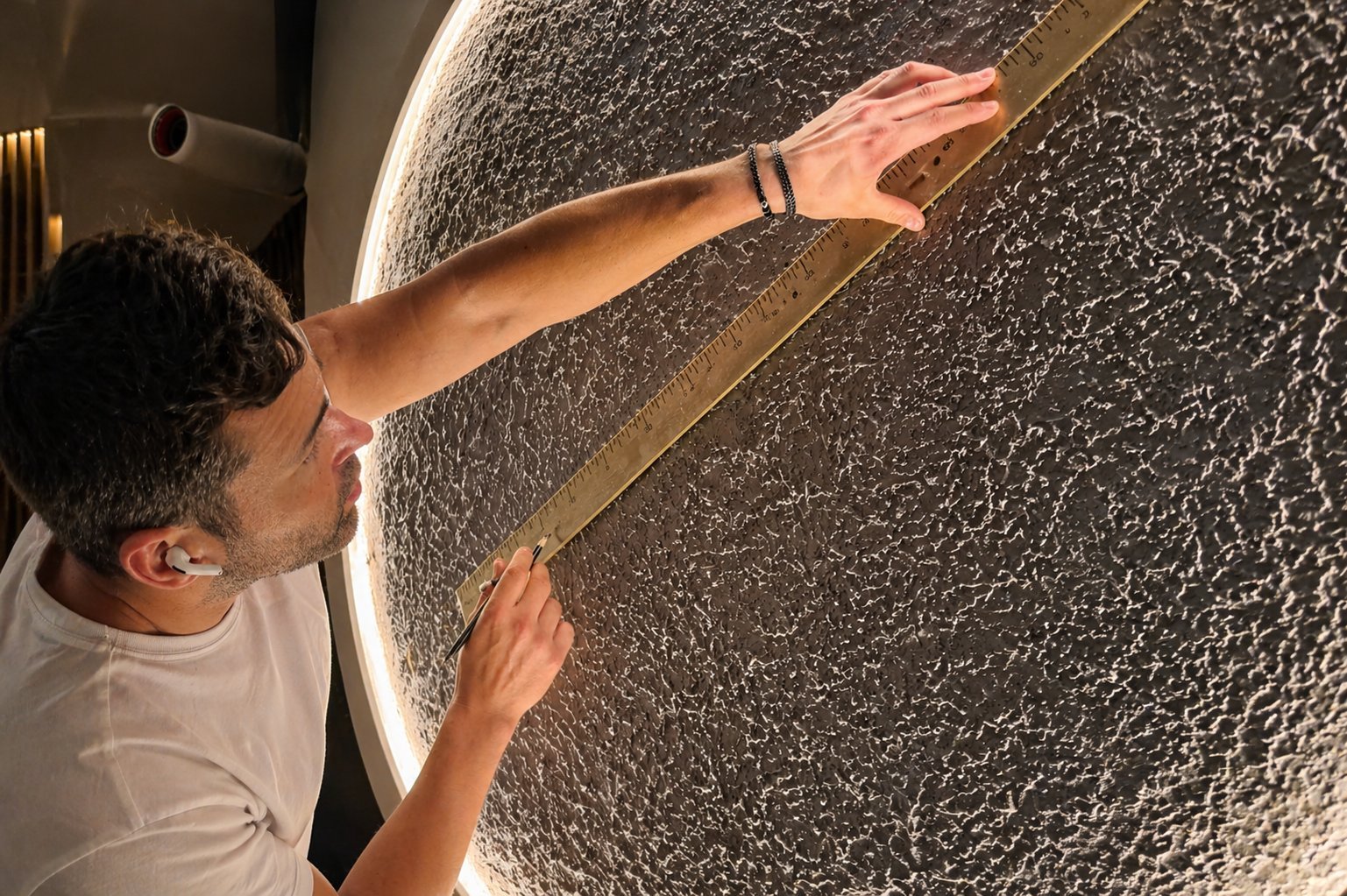 Artesano midiendo la superficie lunar con detalle